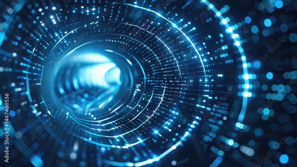 Poster abstract picture of blue light particle with digital technology style design connecting become dynam