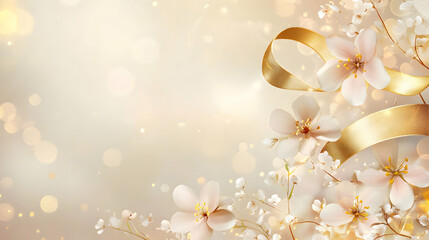 Floral Arrangement with Golden Ribbon Accents for Celebratory Events and Occasions