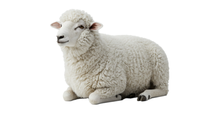 A fluffy white sheep stands in profile against a transparent background, its curved horns prominent, potentially representing a symbol related to festivities and agricultural themes during the day