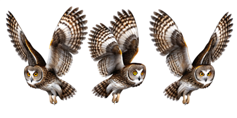 Set of Owl flying isolated on white background PNG
