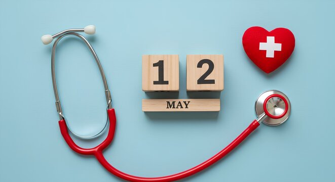 Healthcare Awareness: May 12th - Stethoscope, Calendar, and Heart Symbol

