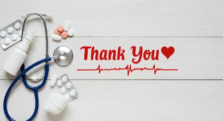 Medical Thank You Message with Stethoscope and Medications
