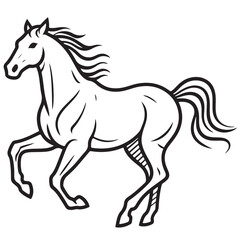 A vector graphic of a running horse, rendered in black and white. 