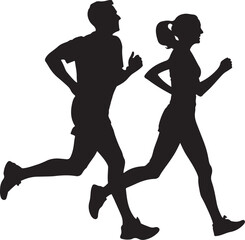Dynamic Jogging Silhouette | Running Couple Silhouette | Fitness and Motion | Active Lifestyle Silhouette | Exercise and Energy