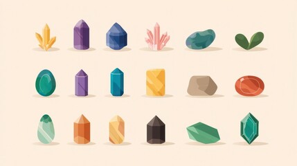 Colorful Collection of Various Crystals and Minerals on Soft Background