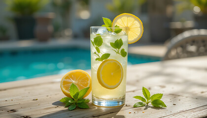 Refreshing Lemonade with Mint and Ice