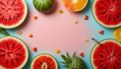 Watermelon Pineapple Orange Still Life