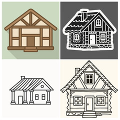 four vector different vector drawings of houses.
