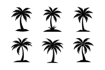 Black palm tree set vector illustration on white background silhouette