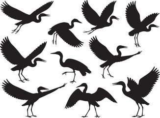 Fototapeta premium Heron Silhouette SVG – Elegant Bird Vector for Nature DesignsFlying Heron Clipart – Wildlife SVG for Crafts & PrintsWading Bird Vector – Heron Design for Nature & Bird LoversHeron Standing SVG –