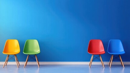 Vibrant Colorful Chairs Against a Blue Wall