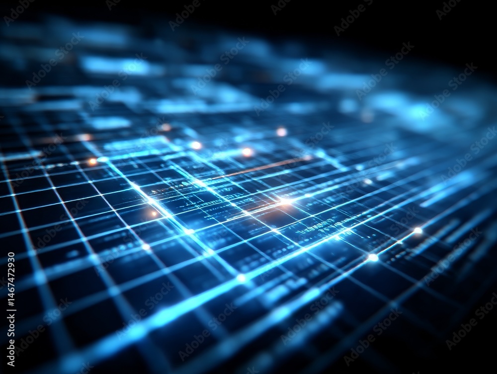 Poster Abstract Blue Grid Technology: Futuristic Network Visualization with Glowing Connections and Data Flow