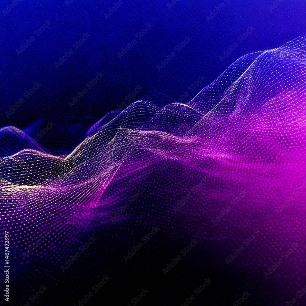 Poster Abstract Digital Waveform Landscape with Blue and Purple Gradient: Futuristic Network Visual 