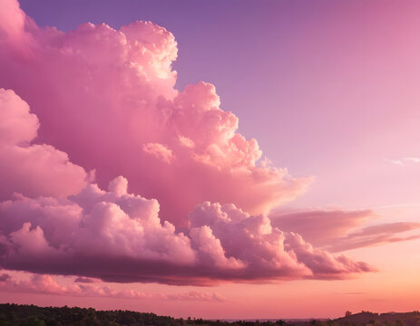 Romantic pink sky background. Clouds are soft at sunset. For a postcard, book illustration. A beautiful scene of a pink sky background, attractive pink clouds in the blue sky - Powered by Adobe