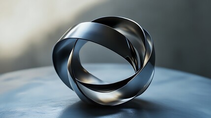 Elegant metallic torus sculpture against a soft, diffused background gradient