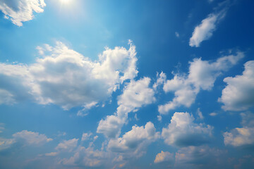Vast Blue Sky with Fluffy White Clouds: A Serene, Open-Air Landscape