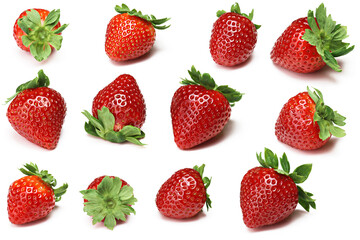Whole Fresh ripe Strawberry , Strawberries on white background