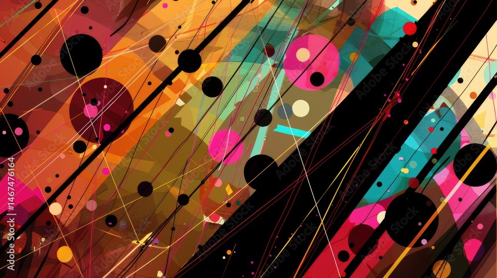Poster abstract colorful geometric shapes effect on surface of digital cyber design express scene of cybers