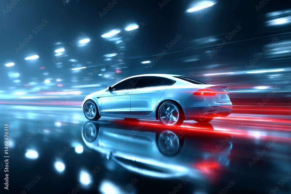 Aufkleber sleek silver sedan in motion: capturing the essence of speed and modern automotive design in a futur