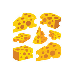 Cartoon Cheese Set – Vector Collection of Yellow Cheese Slices and Blocks