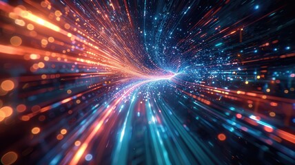 Naklejka premium Abstract design of colorful light shine across graphic background. Visual effect particle glow with mixing of color reflect brightness to scenery perfect for energetic and creativity wallpaper. AIG53.