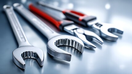 Fototapeta premium Shiny Wrenches Tools Repair with Maintenance, and Closeup.