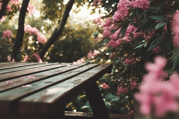 Naklejka premium Wooden picnic table in garden