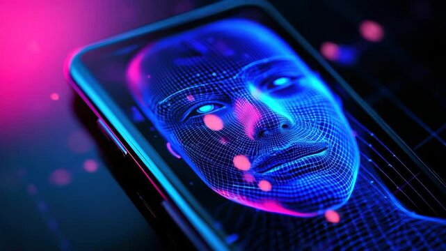 Demonstration of advanced facial recognition features on a smartphone showcasing AI capabilities - Powered by Adobe