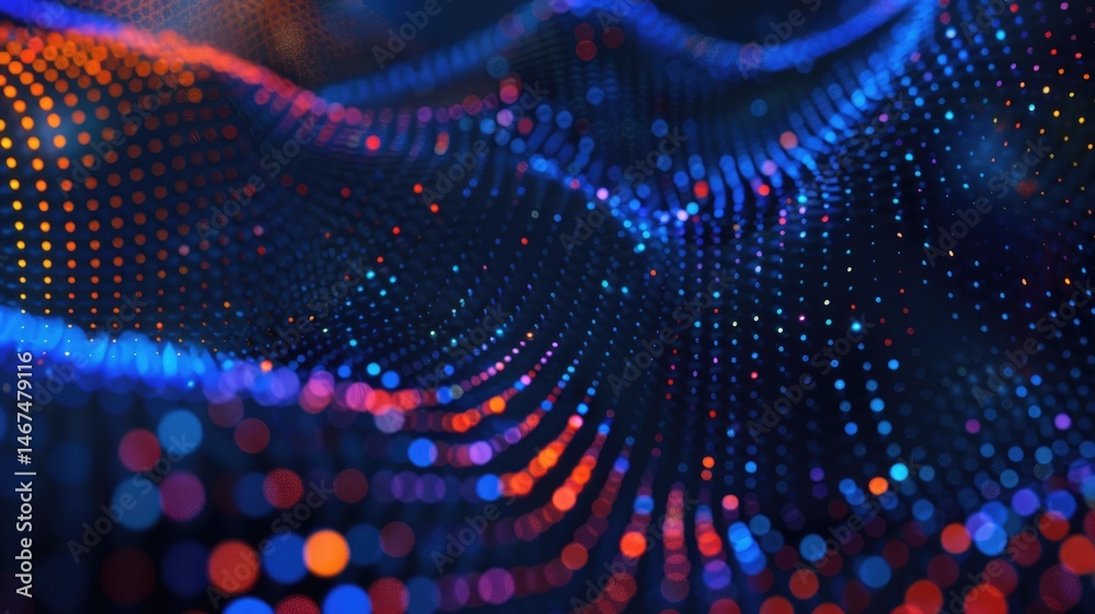 Poster abstract picture of neon light particle with digital technology style design connecting become dynam