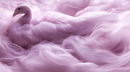 Obraz premium A serene scene of a pink swan resting on a fluffy cloud