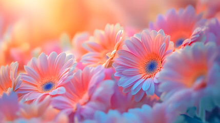 Fototapeta premium Gerbera flowers in various colors creating a vibrant and cheerful spring background, ideal for valentine's day or mother's day celebrations, symbolizing love, joy, and the beauty of nature