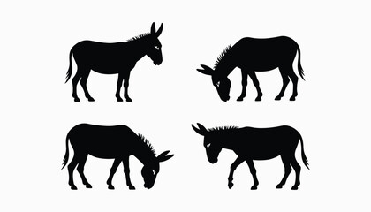 Set of donkey silhouette – vector illustration on white background