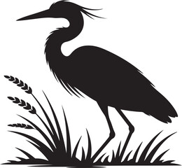 Obraz premium Heron Silhouette SVG – Elegant Bird Vector for Nature DesignsFlying Heron Clipart – Wildlife SVG for Crafts & PrintsWading Bird Vector – Heron Design for Nature & Bird LoversHeron Standing SVG –