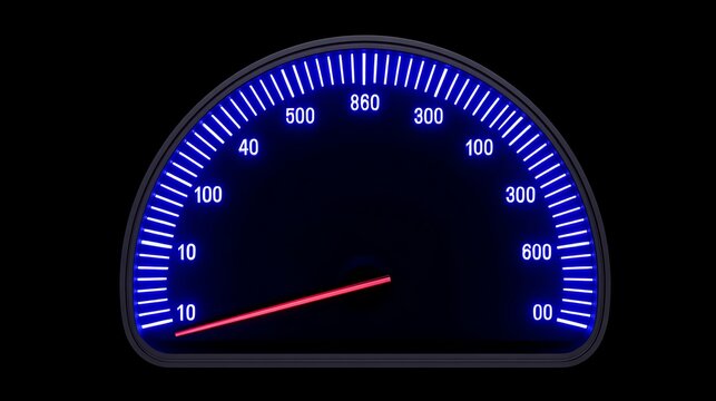 Blue Neon Speedometer with Fast Car Gauge, and Night Drive.