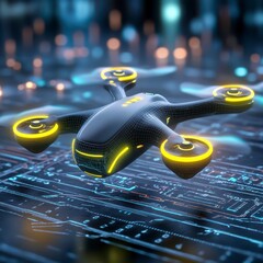 Advanced Drone Hovering Above Circuit Board