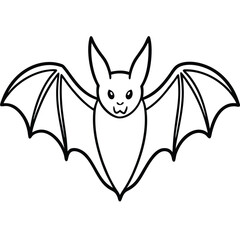 Simple Line Art Bat Illustration Isolated on White Background