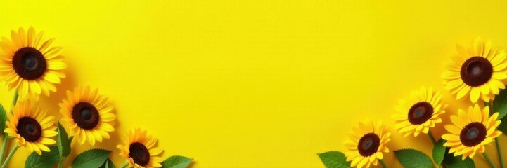 Cheerful sunflower border, ample yellow space, cheerful, field