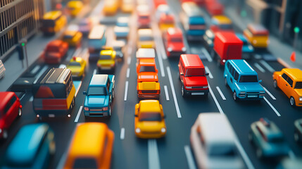 Obraz premium Cars are packed closely together on a busy multi-lane highway during daylight.