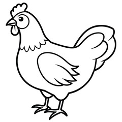 Simple Chicken Line Art Illustration Isolated White Background
