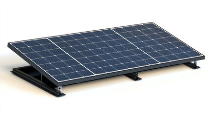 A solar panel array mounted on a metal frame, with a white background.
