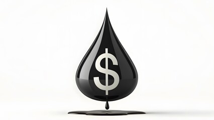 The Price Of Oil A single drop of crude oil, glistening black, holds a prominent dollar sign its reflective surface mirroring global finance and energy markets.