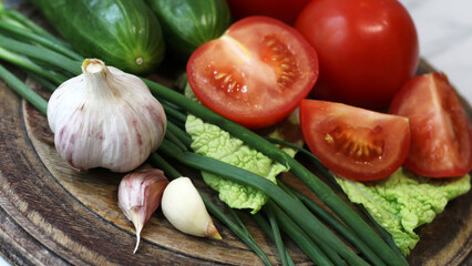 Garlic and fresh vegetables. Healthy products for a healthy diet.
