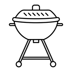 Outlined kettle barbecue grill with closed lid and wheels, backyard BBQ vector illustration