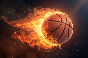 Fototapeta premium basketball on fire 3d rendered - generated by ai