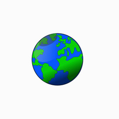 A minimalistic vector illustration of planet Earth with green continents and blue oceans