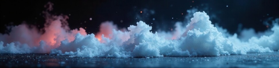 Thick, swirling dry ice effect on black table, Halloween setting , fantasy, horror