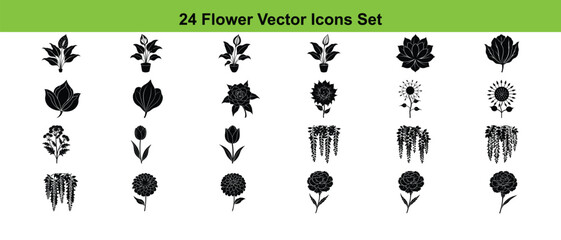 A vector set features floral plant and flower illustrations, perfect for nature-inspired decoration and design elements