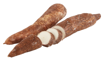 Cassava Sweet potato roots cut out isolated transparent background