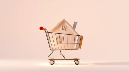 Miniature house nestled in a shopping cart