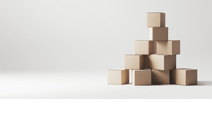 Obraz premium Stacked cardboard boxes on a transparent background.
